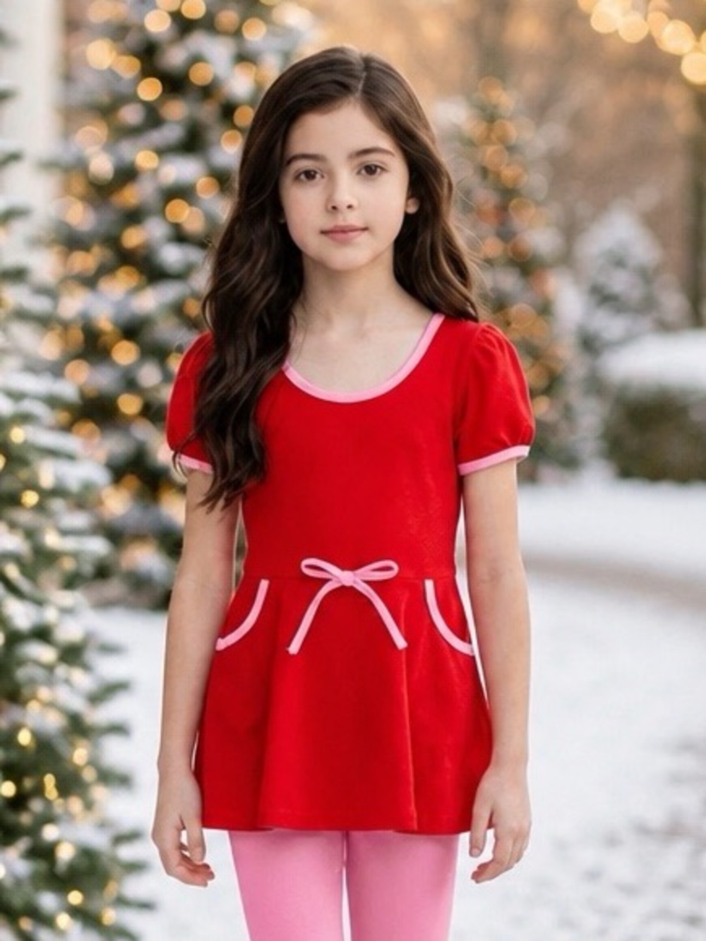 Eleanor Rose Red & Pink Bow Girls Top shirt Size : 4-5 red EUC - Picture 1 of 5